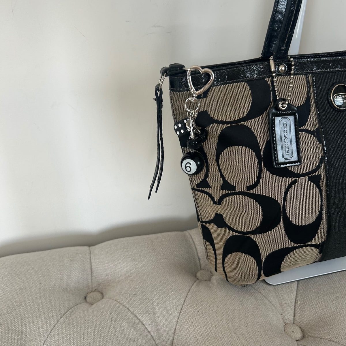 Coach Black Monogram Stripe Tote Bag C1305-F21950