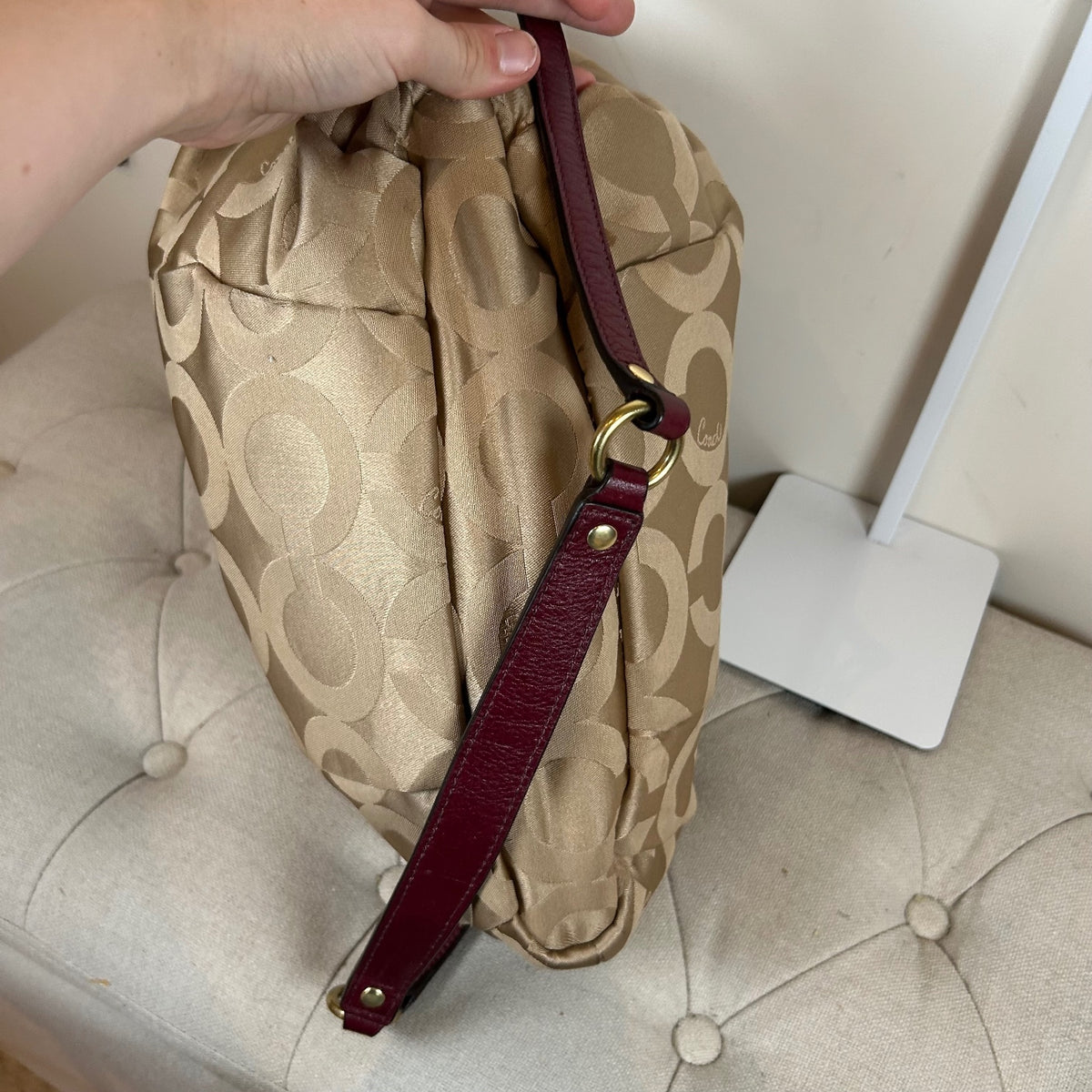 Coach Ashley Beige & Burgundy Large Convertible Shoulder Bag F1173-18648