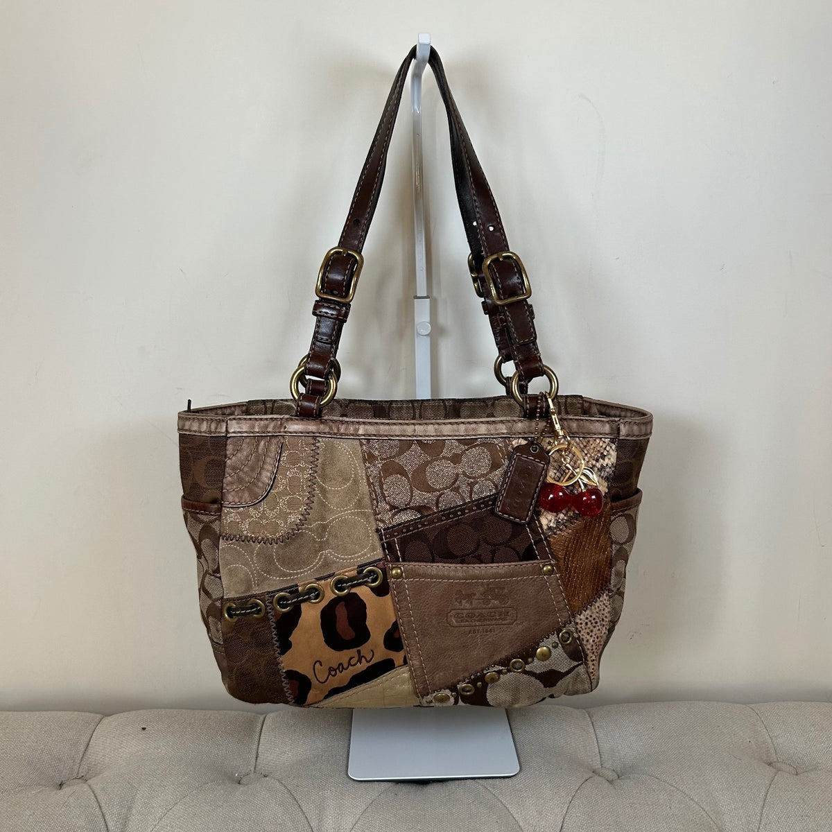 Rare Coach Brown Signature Patchwork East-West Shoulder Bag G0893-12902
