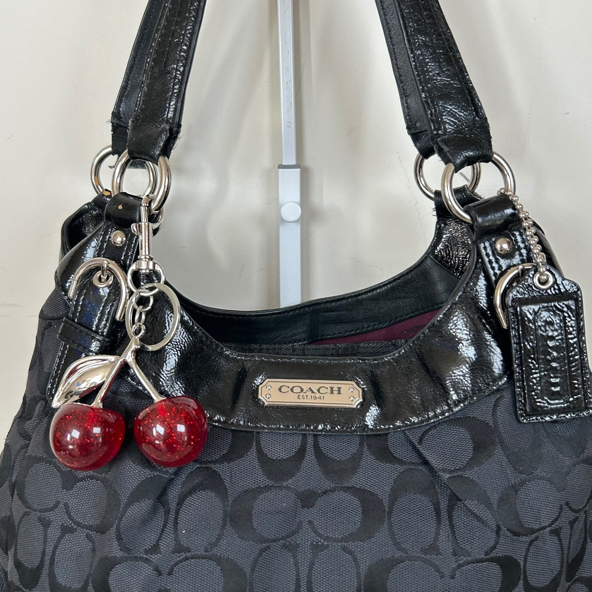 Coach Maggie Black Signature Monogram 3 Compartment Shoulder Bag M1294-23116E
