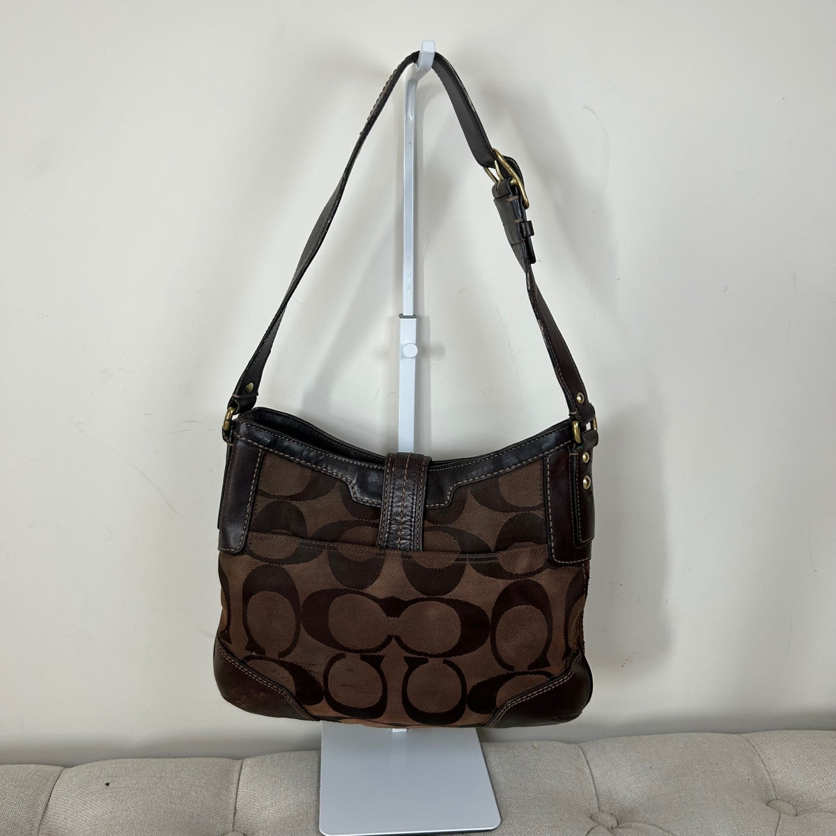 Coach Brown Clip Front Signature Monogram Shoulder Bag D0768-11067