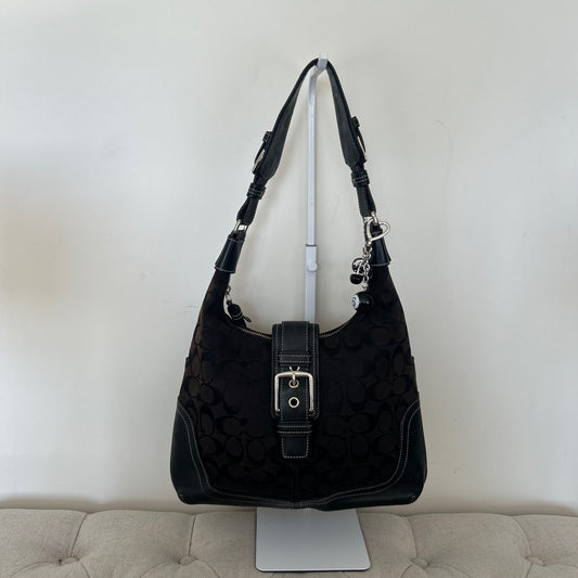 Coach Black Signature Monogram Silver Buckle Soho Shoulder G04J-6824