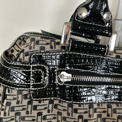 Vintage Y2K Guess Large Black Monogram Handbag Silver G