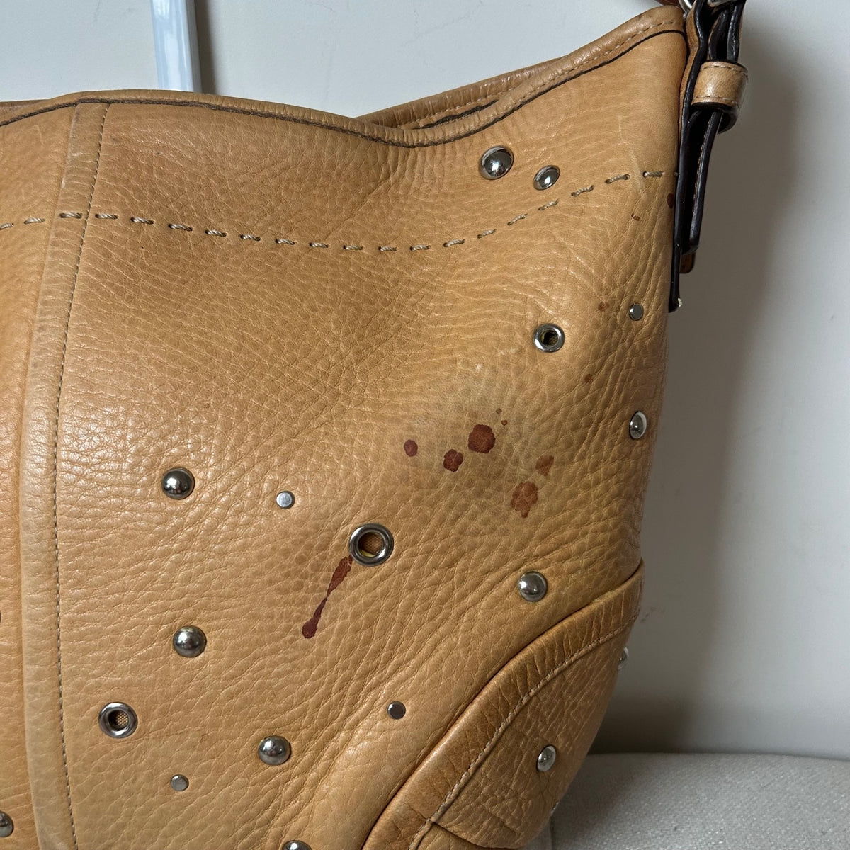 Coach Soho Beige Pebbled Leather Studded Shoulder Bag F0793-F10932