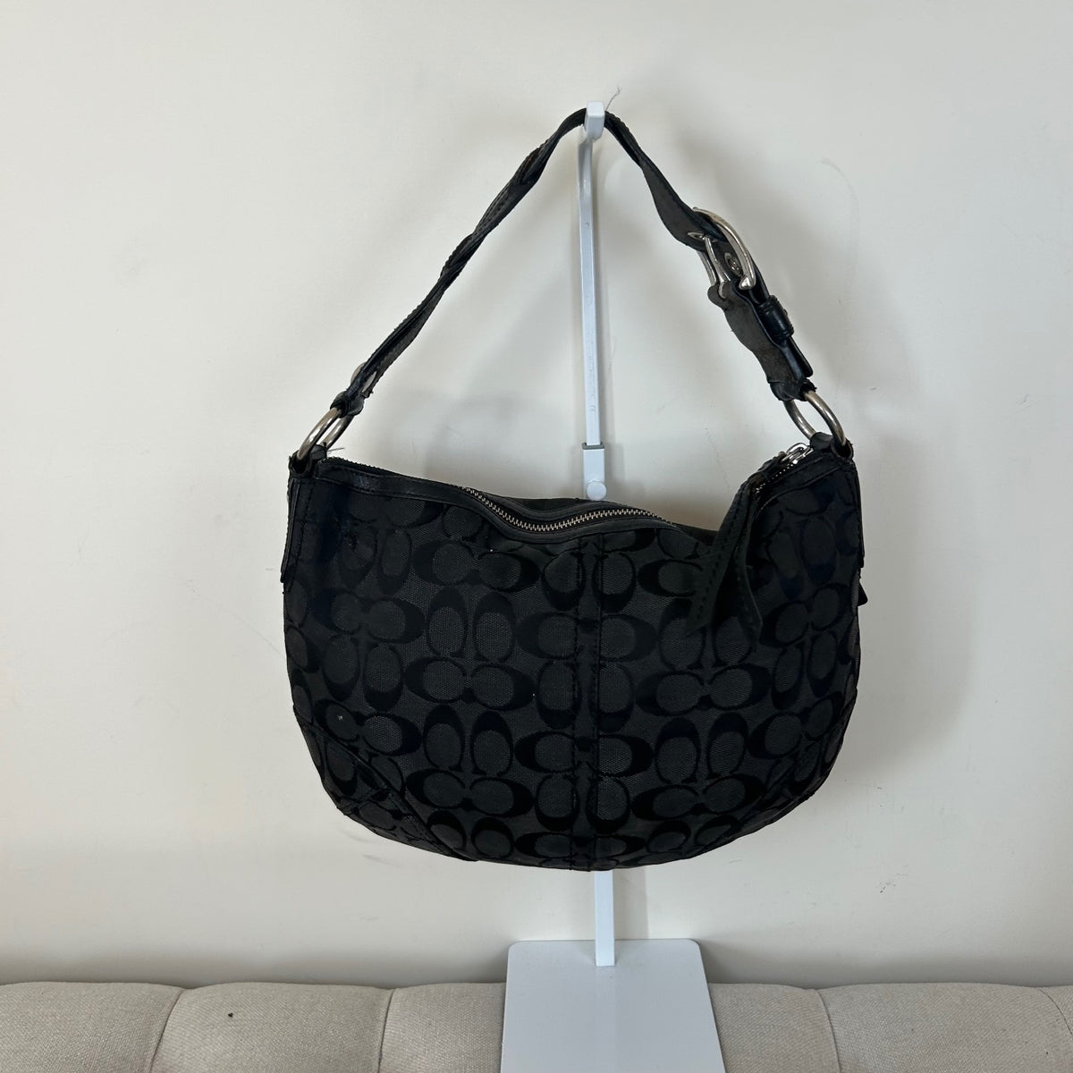 Coach Black Monogram Hobo Shoulder Bag with Plait Strap M0782-11858