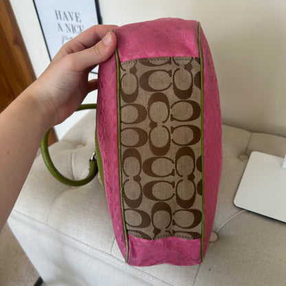 Coach Bleeker Green and Pink Signature Patchwork Tote Bag with Daisy Charm M0998-F14726