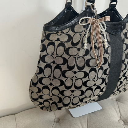 Coach Black Signature Monogram Stripe Tote Shoulder Bag E1421-F28503