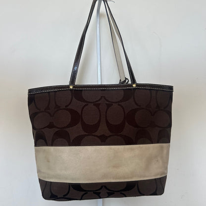 Coach Chocolate Brown Signature Monogram Stripe Tote Bag A0768-10124