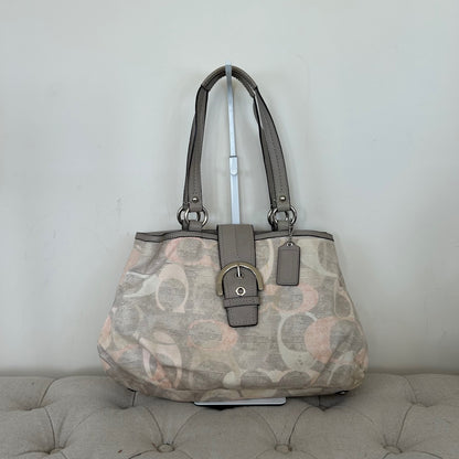 Coach Grey & Pink Canvas 3 Compartment Buckle Front Shoulder Bag C1220-F19205