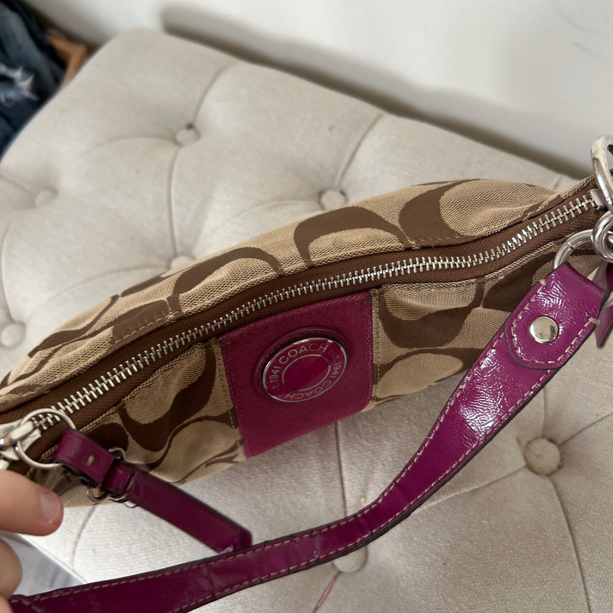 Coach Brown Signature Monogram Pink Stripe Mini Shoulder Bag Y2K B1305-F19218