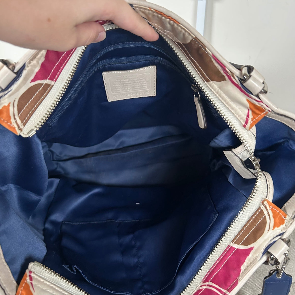 Coach Colourful Sateen Shoulder Tote Bag Leather Trim D1380-F23299