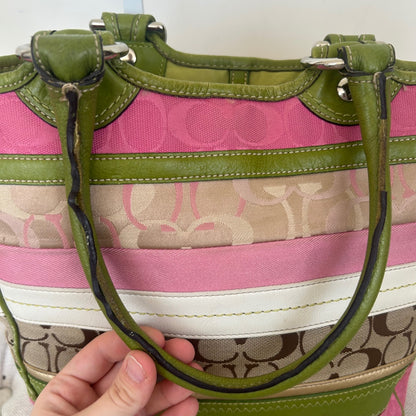 Coach Bleeker Green and Pink Signature Patchwork Tote Bag with Daisy Charm M0998-F14726