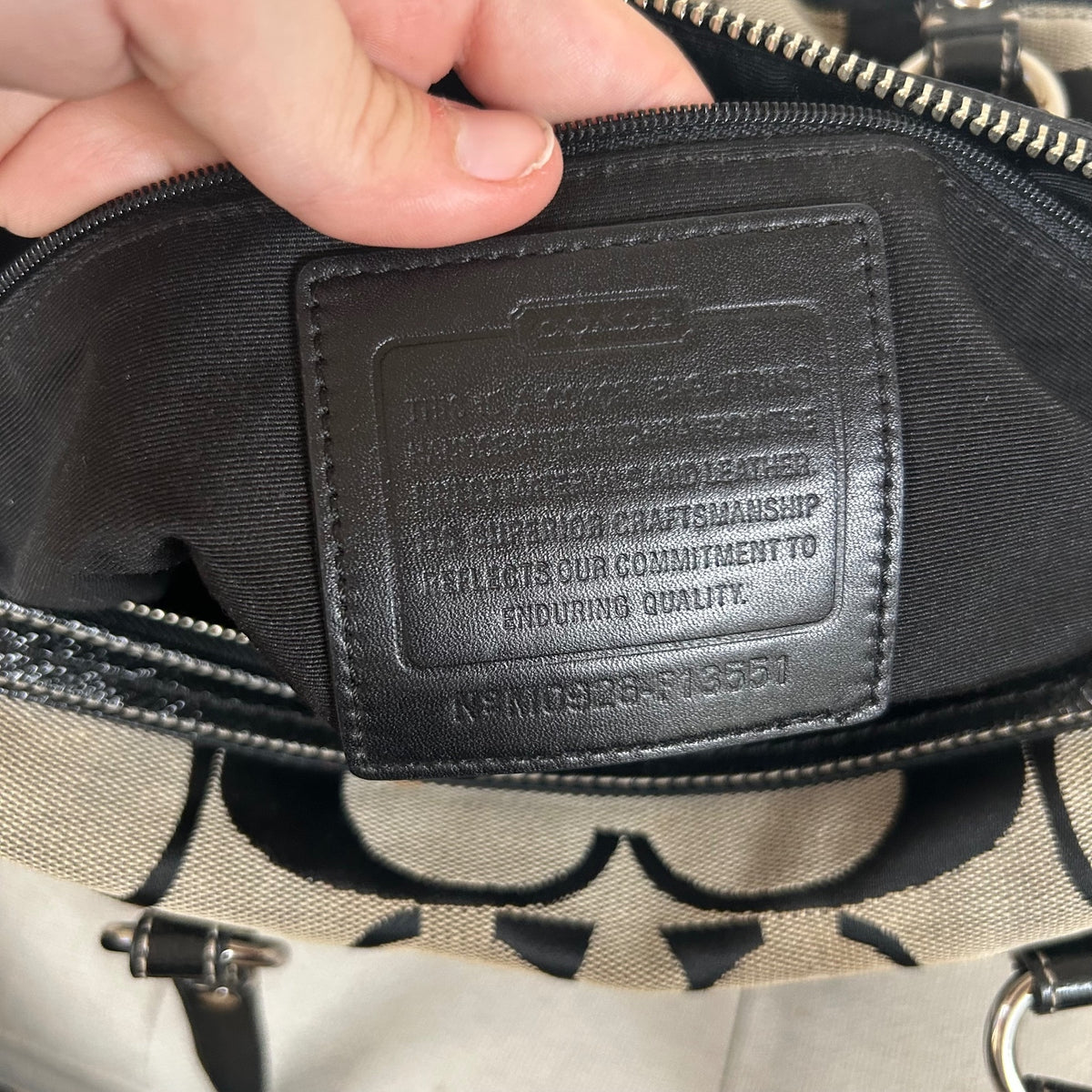 Coach Black Signature Monogram Stripe Tote Shoulder Bag M0926-F13551