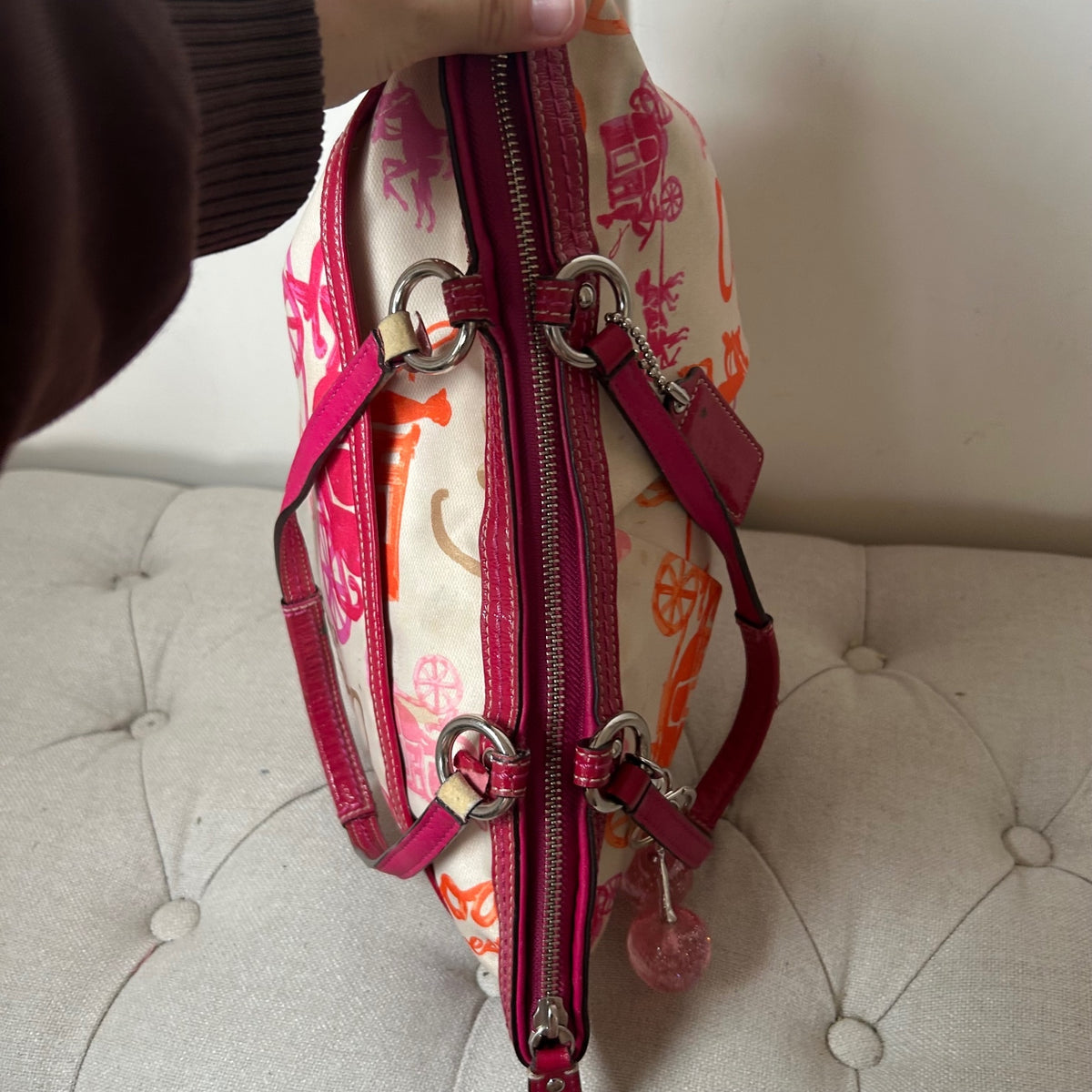 Coach White Pink Sateen Tote Shoulder Bag A1067-F14892