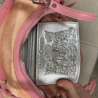 Y2K Juicy Couture Orange Velour Mini Shoulder Bag with Pink Detailing