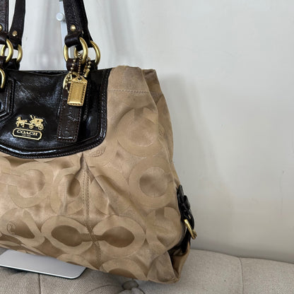 Coach Ashley Beige Signature Monogram 3 Compartment Shoulder Bag K0982-14578