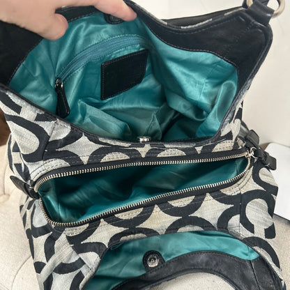 Coach Maggie Black OP Signature Monogram 3 Compartment Shoulder Bag E1120-F17020