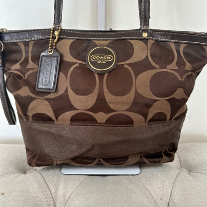 Coach Chocolate Brown Tote Shoulder Bag Signature Stripe H1161-F18037