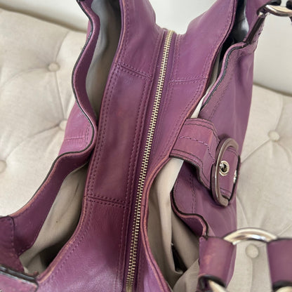 Coach Purple Leather Buckle Front 3 Compartment Shoulder Bag E1120-F17092
