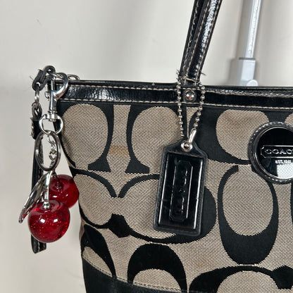 Coach Black Signature Stripe Monogram Tote Shoulder Bag F1182-F17433