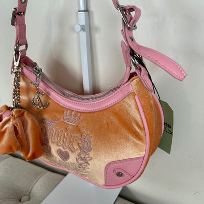 Y2K Juicy Couture Orange Velour Mini Shoulder Bag with Pink Detailing