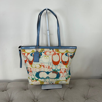 Coach Poppy White Blue Orange Butterfly Tote Shoulder Bag A1160-F17422
