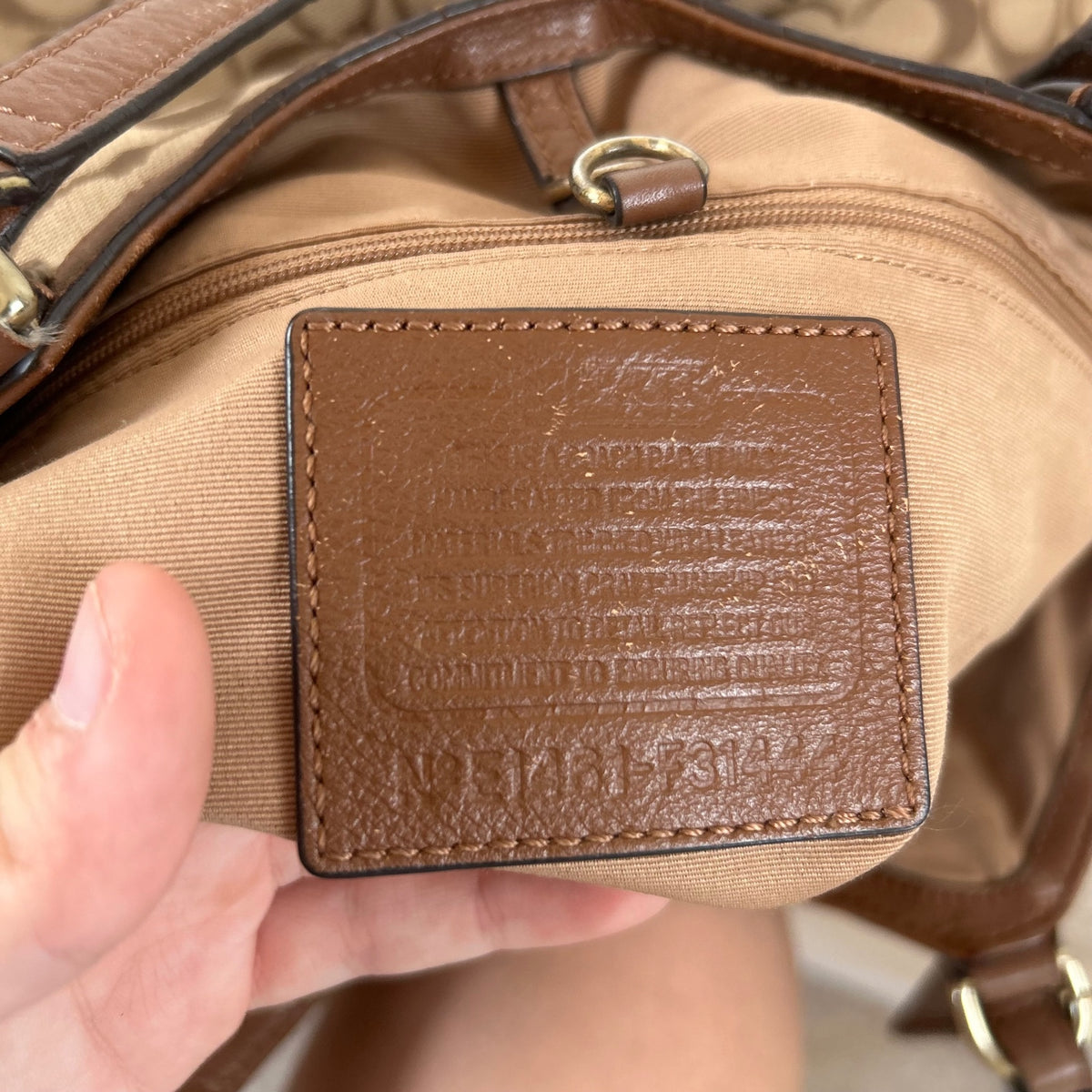 Coach Brown Monogram Shoulder Bag with Pink Stripe E1461-F13444
