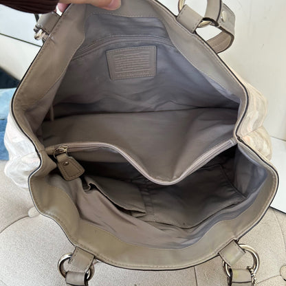 Coach Grey & Pink Canvas 3 Compartment Buckle Front Shoulder Bag C1220-F19205