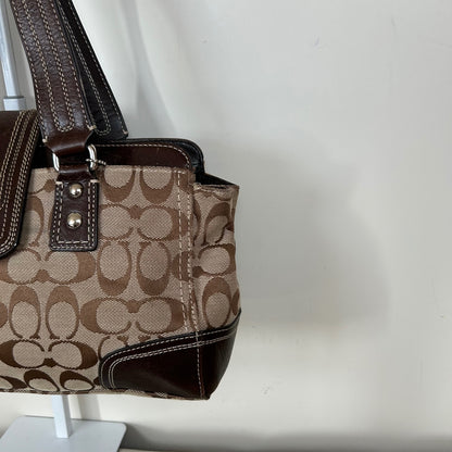 Coach Hampton Brown Signature Monogram Satchel Shoulder Bag E0932-F13975