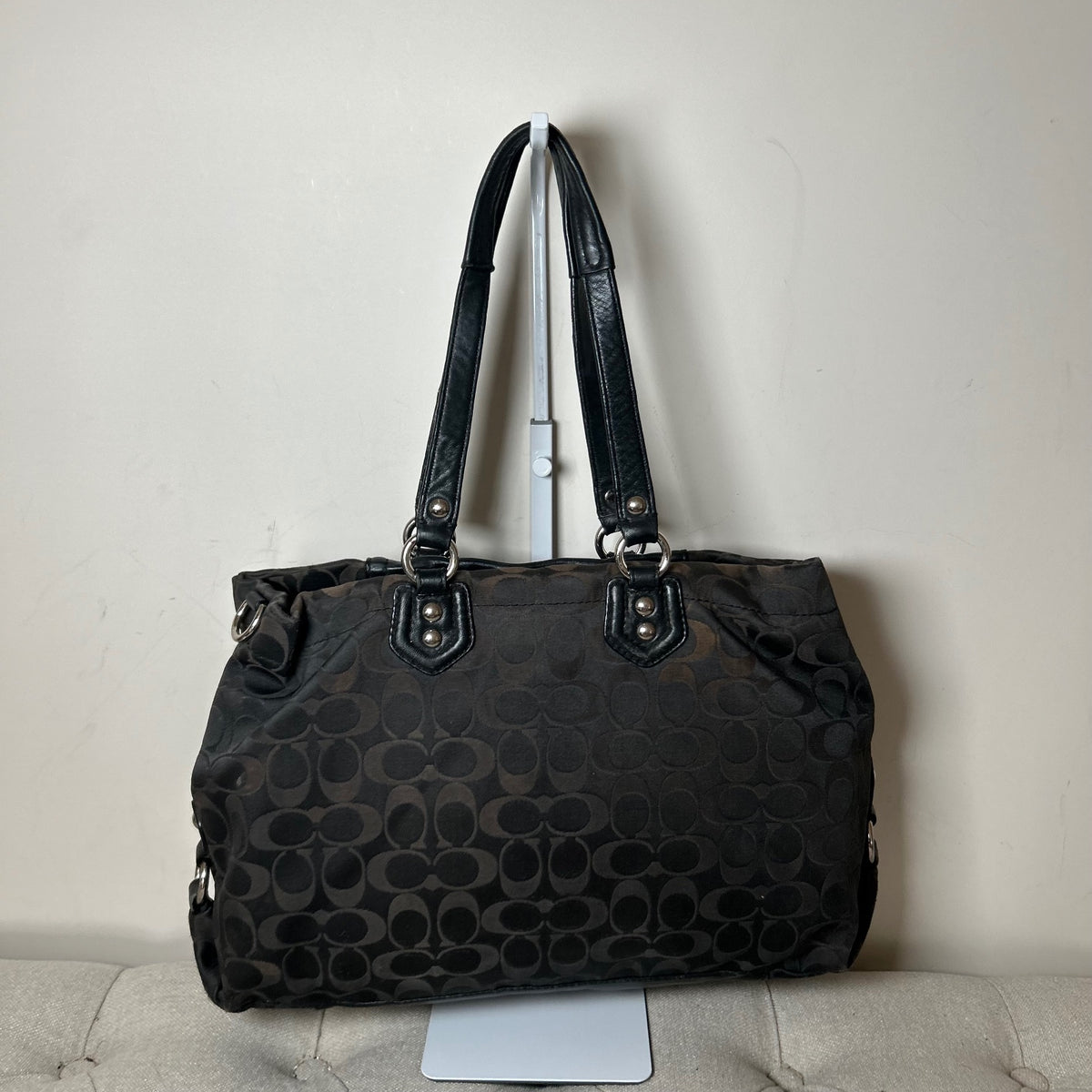Coach Ashley Black OP Monogram 3 Compartment Tote Shoulder Bag J1281-F19244