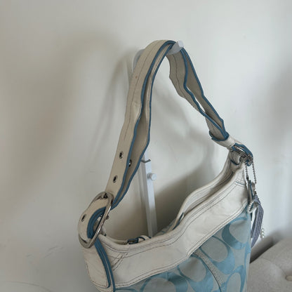 Coach Baby Blue Monogram Canvas Bucket Shoulder Bag M0849-F13358