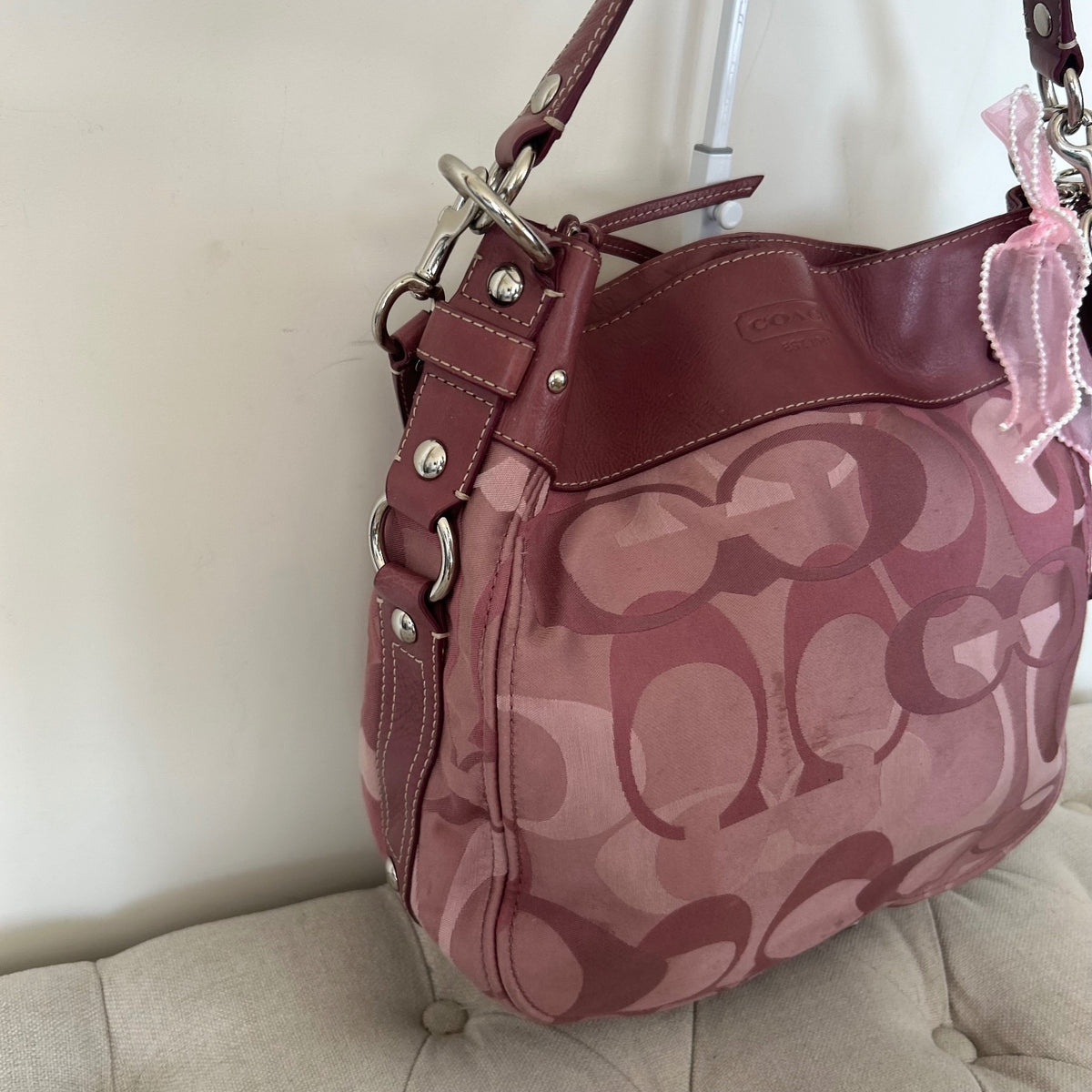 Coach Zoe Pink Purple Signature Monogram Shoulder Bag C1082-F14710