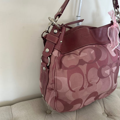 Coach Zoe Pink Purple Signature Monogram Shoulder Bag C1082-F14710