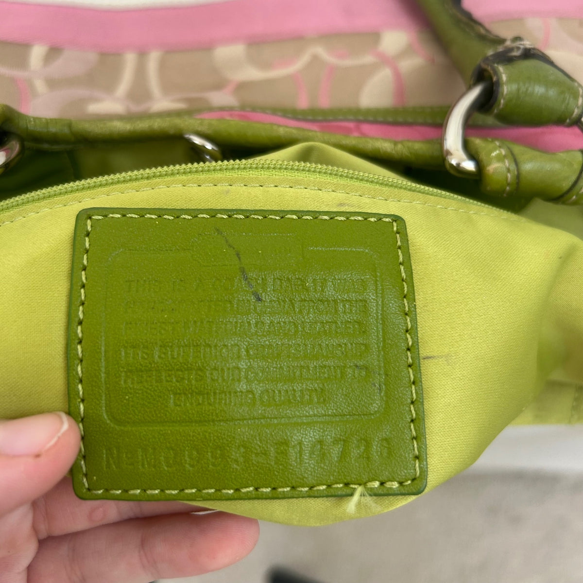 Coach Bleeker Green and Pink Signature Patchwork Tote Bag with Daisy Charm M0998-F14726