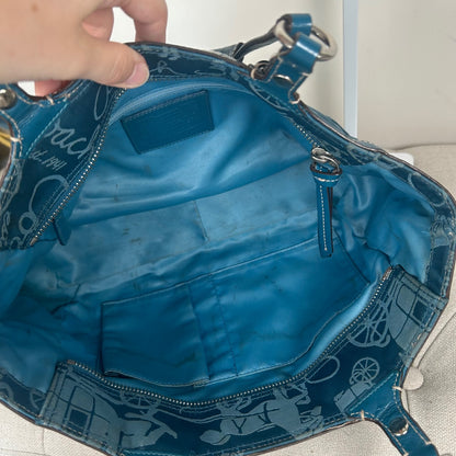 Coach Royal Blue Horse & Carriage Tote Shoulder Bag C1076-F15144