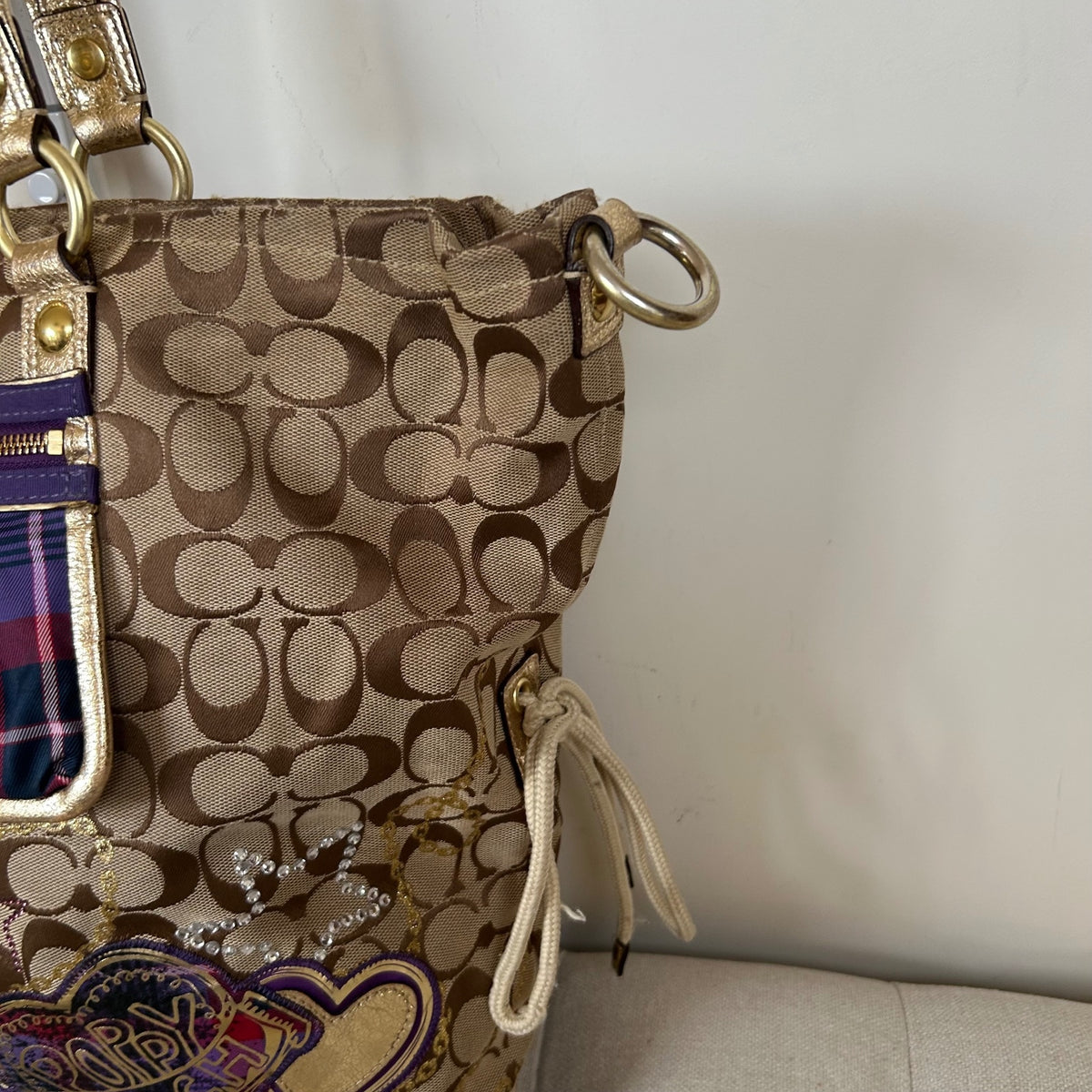 Coach Poppy Purple & Gold Plaid Convertible Shoulder Bag G1020-15881