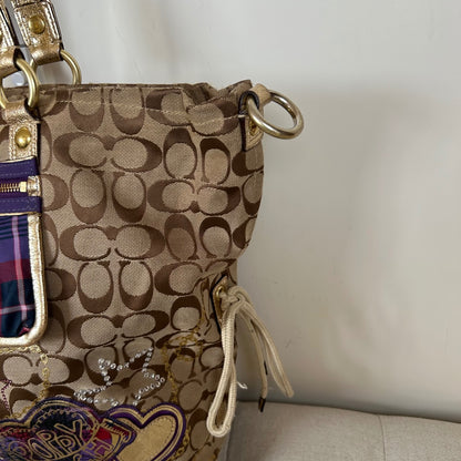Coach Poppy Purple & Gold Plaid Convertible Shoulder Bag G1020-15881