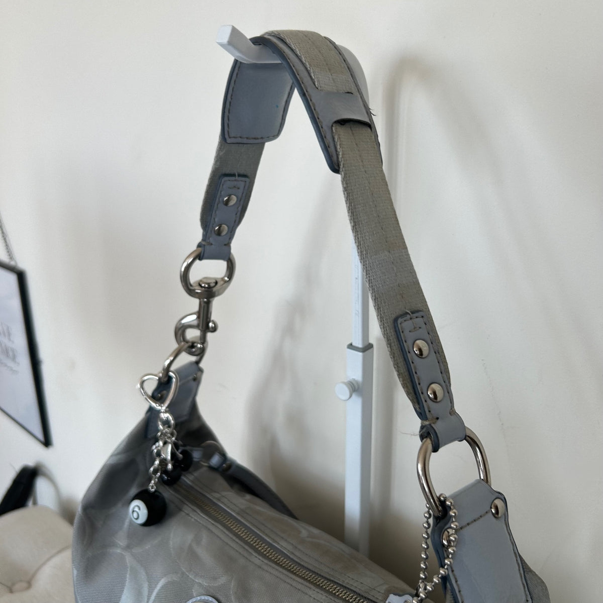 Coach Blue Grey Monogram Hobo Slouch Shoulder Bag K1159-F17434