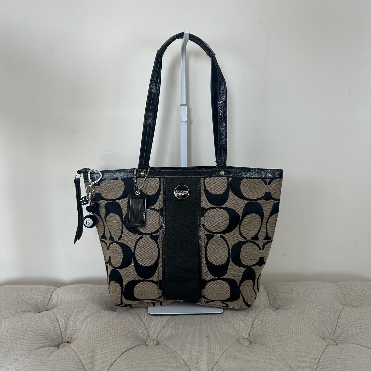 Coach Black Monogram Stripe Tote Bag C1305-F21950