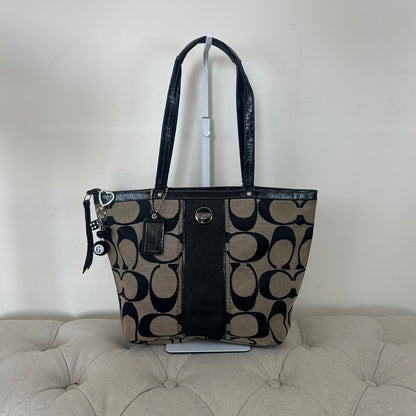 Coach Black Monogram Stripe Tote Bag C1305-F21950