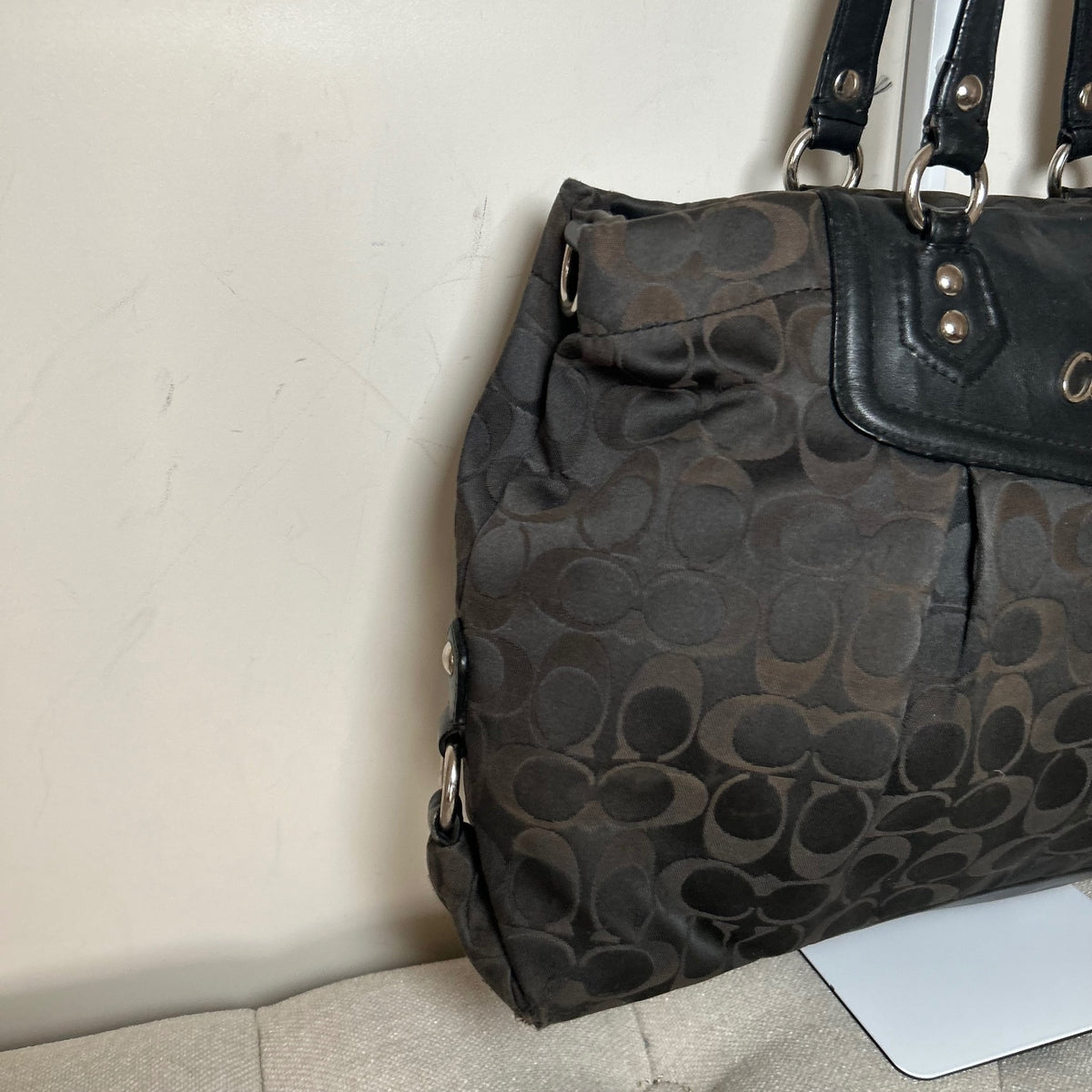 Coach Ashley Black OP Monogram 3 Compartment Tote Shoulder Bag J1281-F19244