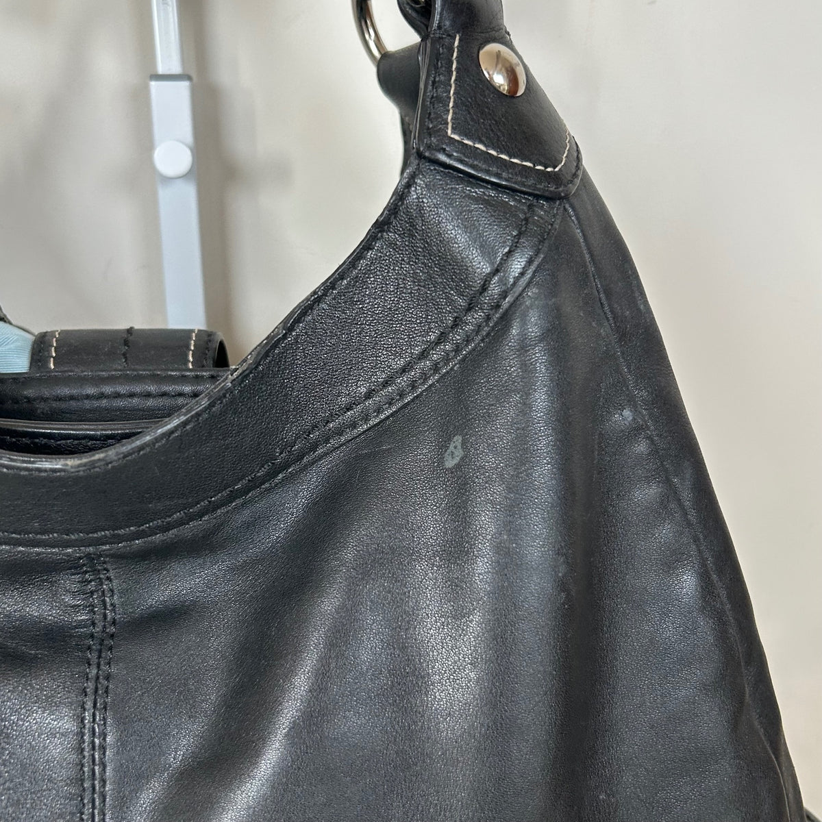 Coach Black Leather 3 Compartment Shoulder Bag Silver Buckle D1069-F15075