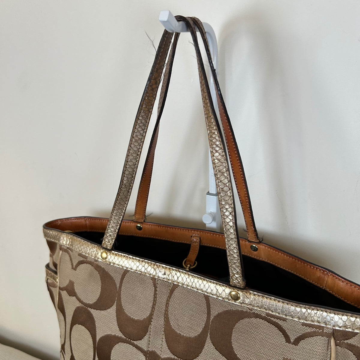 Coach Signature Monogram Gold Detail Tote Shoulder Bag A06S-7874