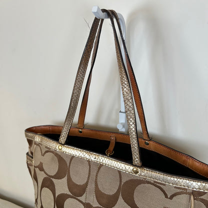 Coach Signature Monogram Gold Detail Tote Shoulder Bag A06S-7874