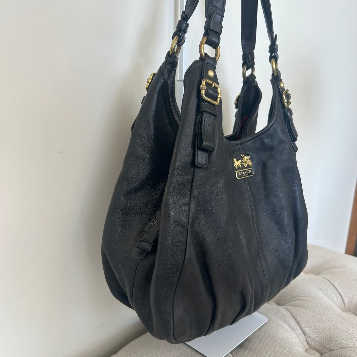 Coach Black Leather Maggie 3 Compartment Shoulder Bag B1168-16503