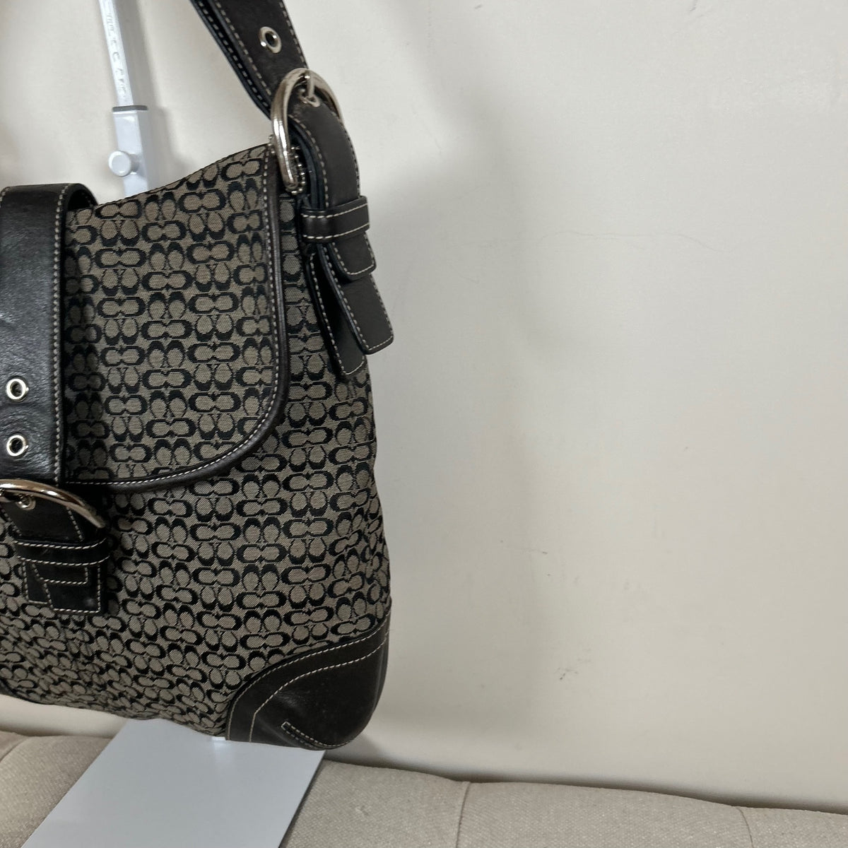 Coach Soho Black Signature Monogram Convertible Shoulder Bag F3K-6376
