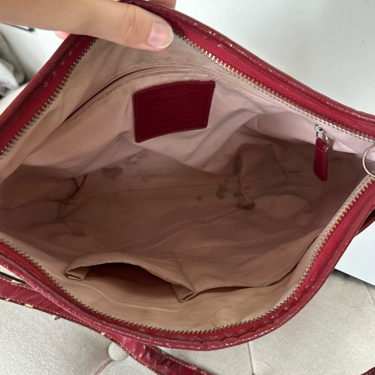 Coach Brown Patent Leather Red Detail One Strap Shoulder Bag H1276-F19823