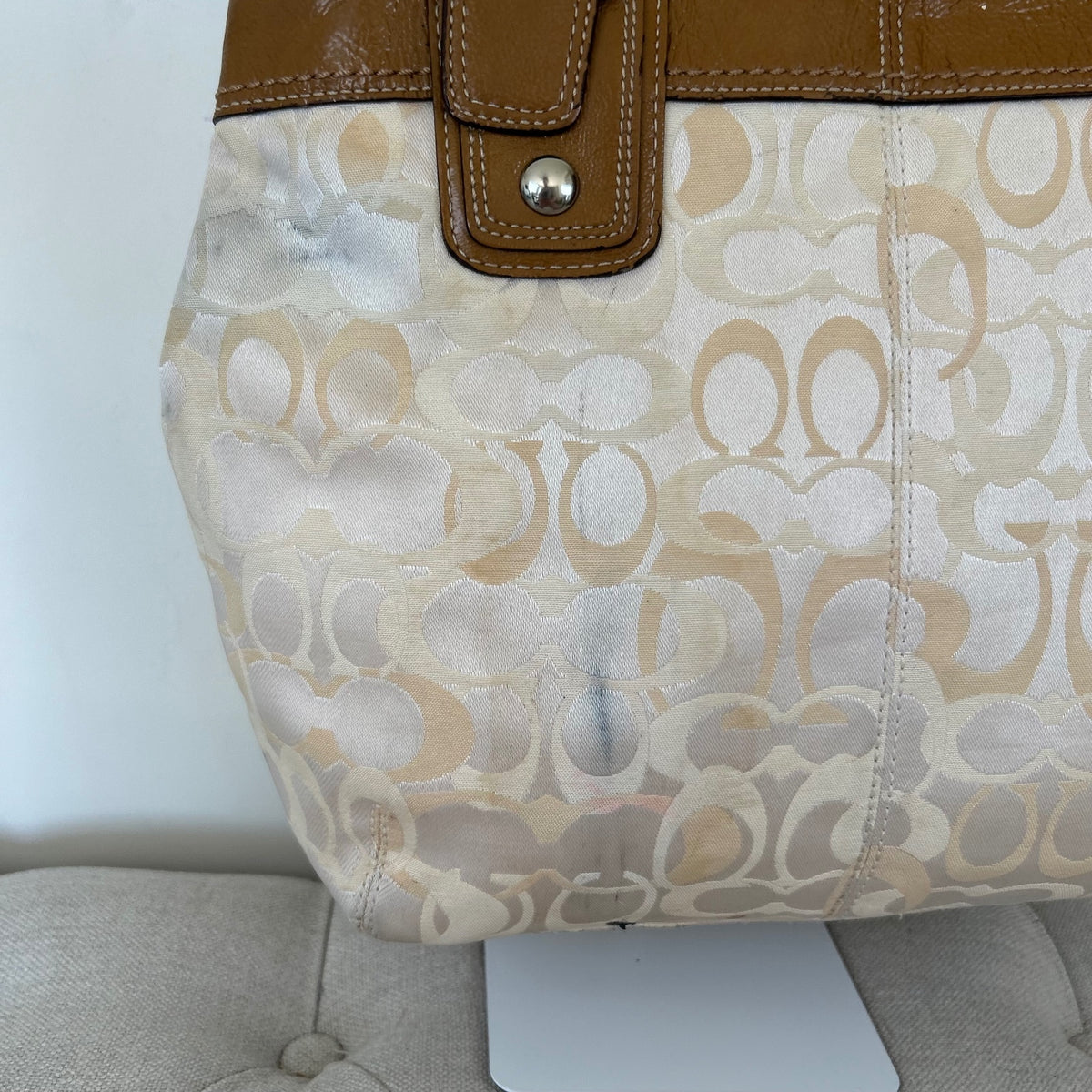 Coach Beige Optic Signature Pleated Monogram Shoulder Bag L1093-F15682