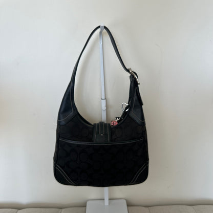 Coach Hampton Black Leather Shoulder Bag Silver Buckle E05K-8K02