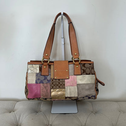 Coach Signature Pastel Patchwork 3 Compartment Turnlock Shoulder Bag K0871-F13335